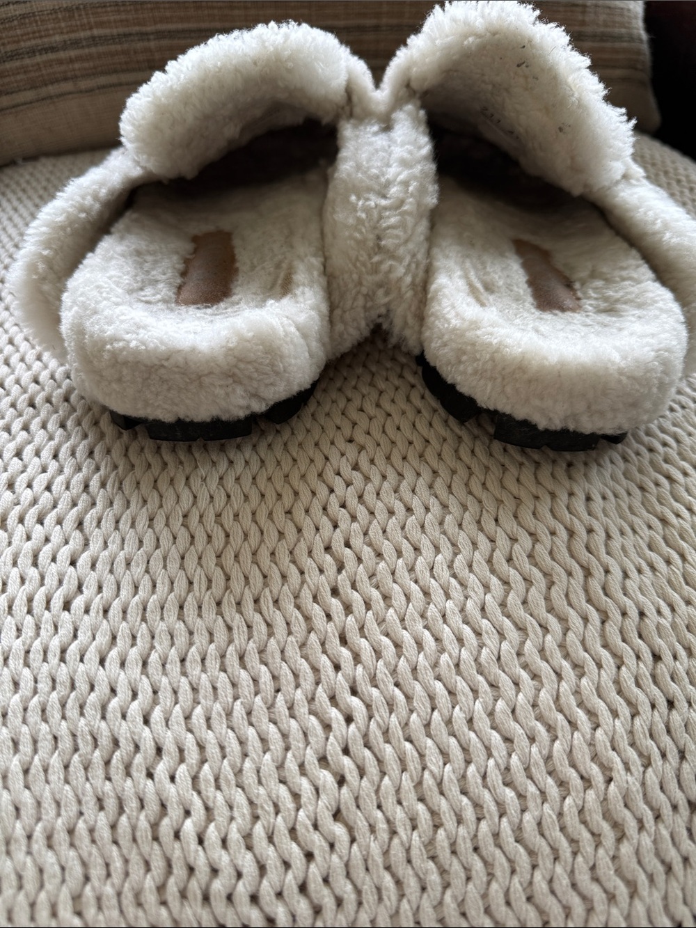 Prada Tan Suede Slip-On Mules with White Shearling Trim - Picture 3 of 4